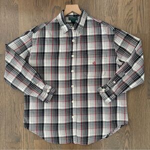 Lauren Ralph Lauren Long Sleeve Plaid Flannel Shirt in Cream, Black, Red Large